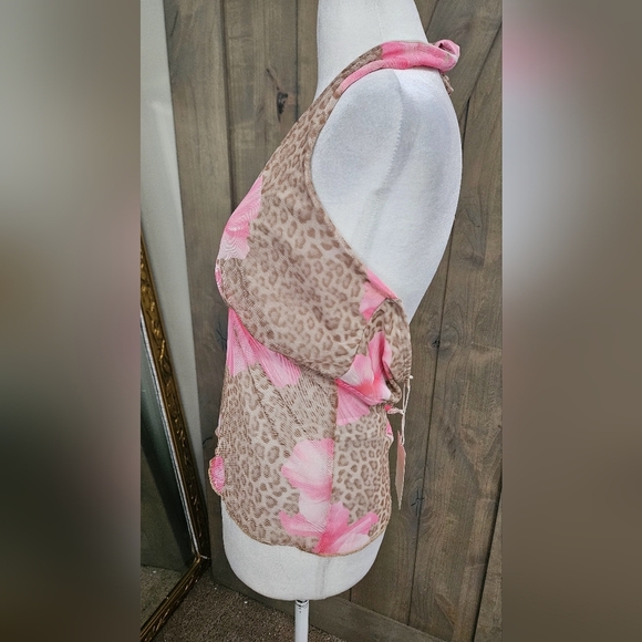 SEE YOU MONDAY Mesh Pink Floral Leopard Print Halter Top. Size XL NWT - Picture 9 of 12
